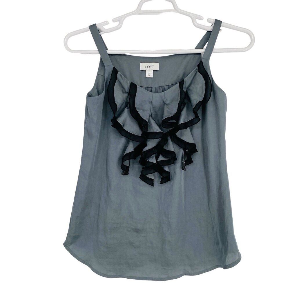 Ann Taylor LOFT Womens Top Blouse Sleeveless‎ Ruffle Flowy Gray Size XS